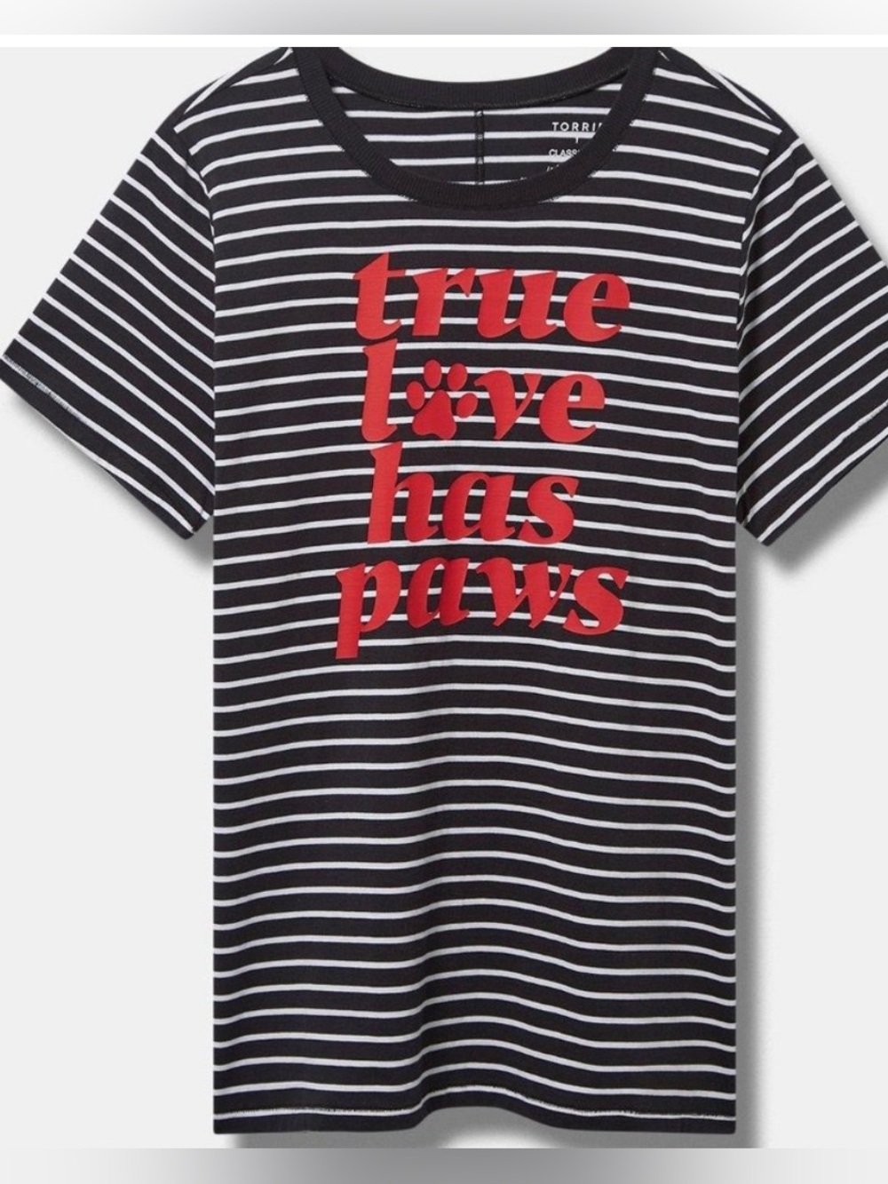 Torrid True Love Has Paws Striped Crew Neck Tee Shirt Sizes 2X Black